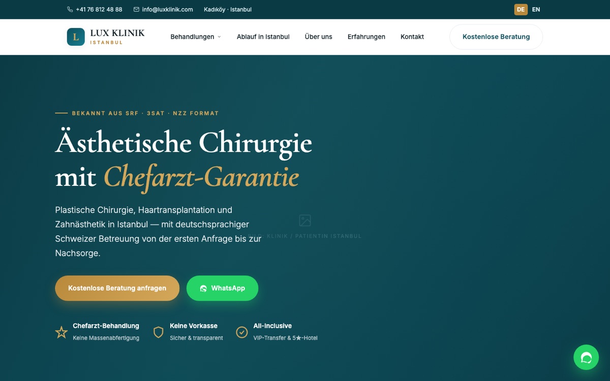 LuX Klinik — Website und internes Verwaltungstool