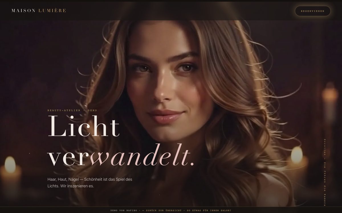 Beauty-Salon-Website — cinematische Hero-Sektion der MAISON-LUMIÈRE-Demo